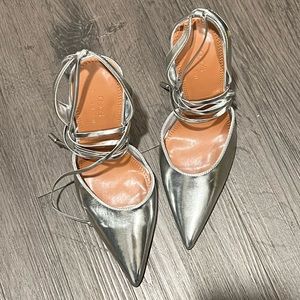 ASOS design silver tie leg heels